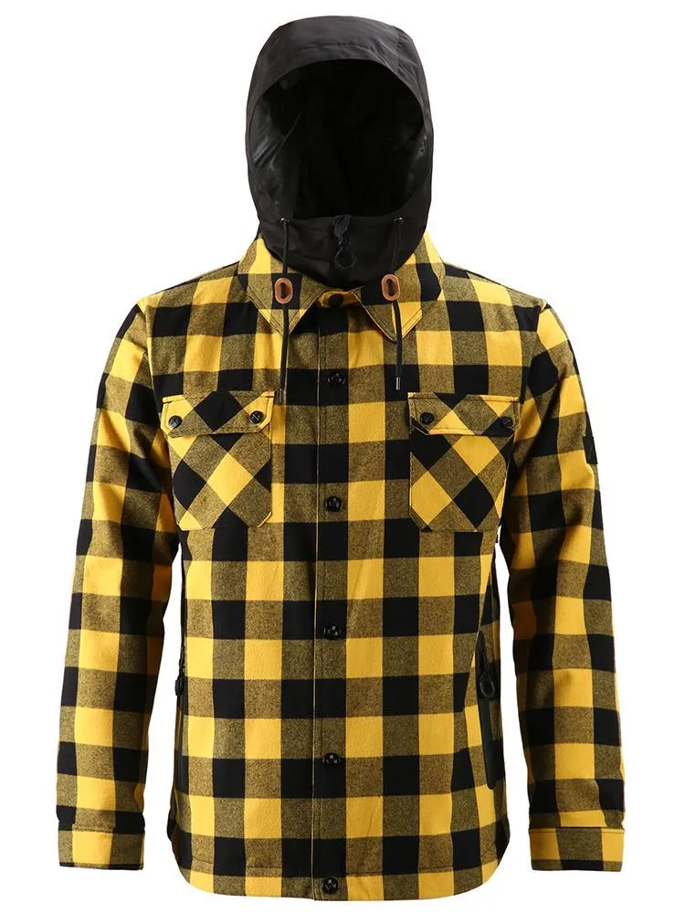 men's autumn and winter yellow and black plaid shirt ski suit waterproof thick warm veneer trend loose snow suit