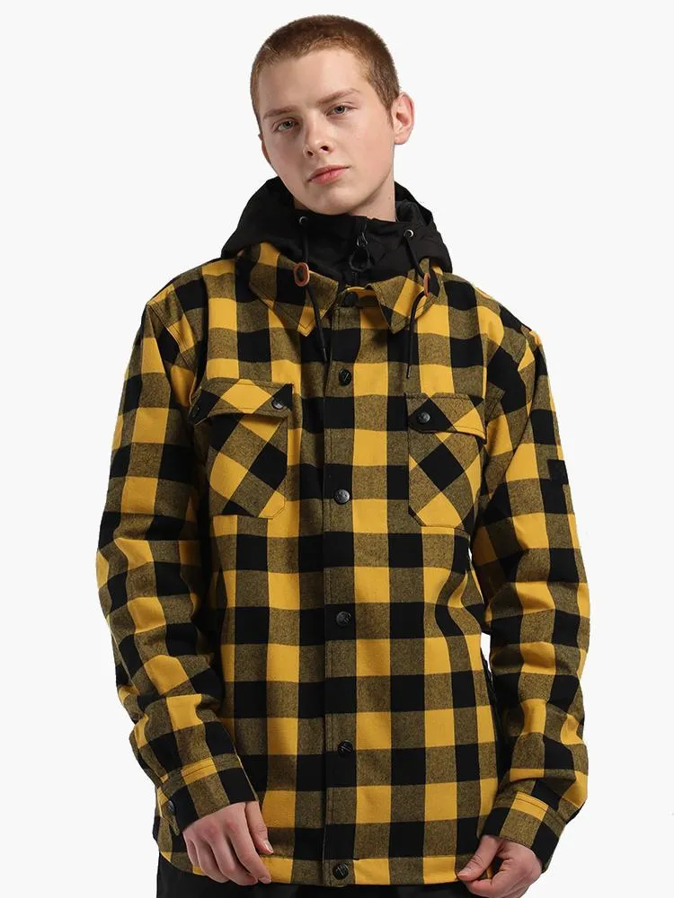 men's autumn and winter yellow and black plaid shirt ski suit waterproof thick warm veneer trend loose snow suit