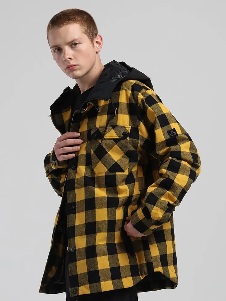 men's autumn and winter yellow and black plaid shirt ski suit waterproof thick warm veneer trend loose snow suit