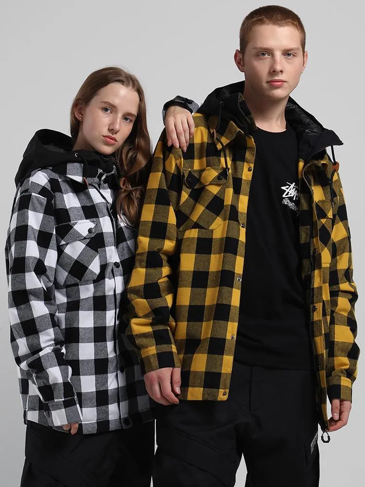 men's autumn and winter yellow and black plaid shirt ski suit waterproof thick warm veneer trend loose snow suit