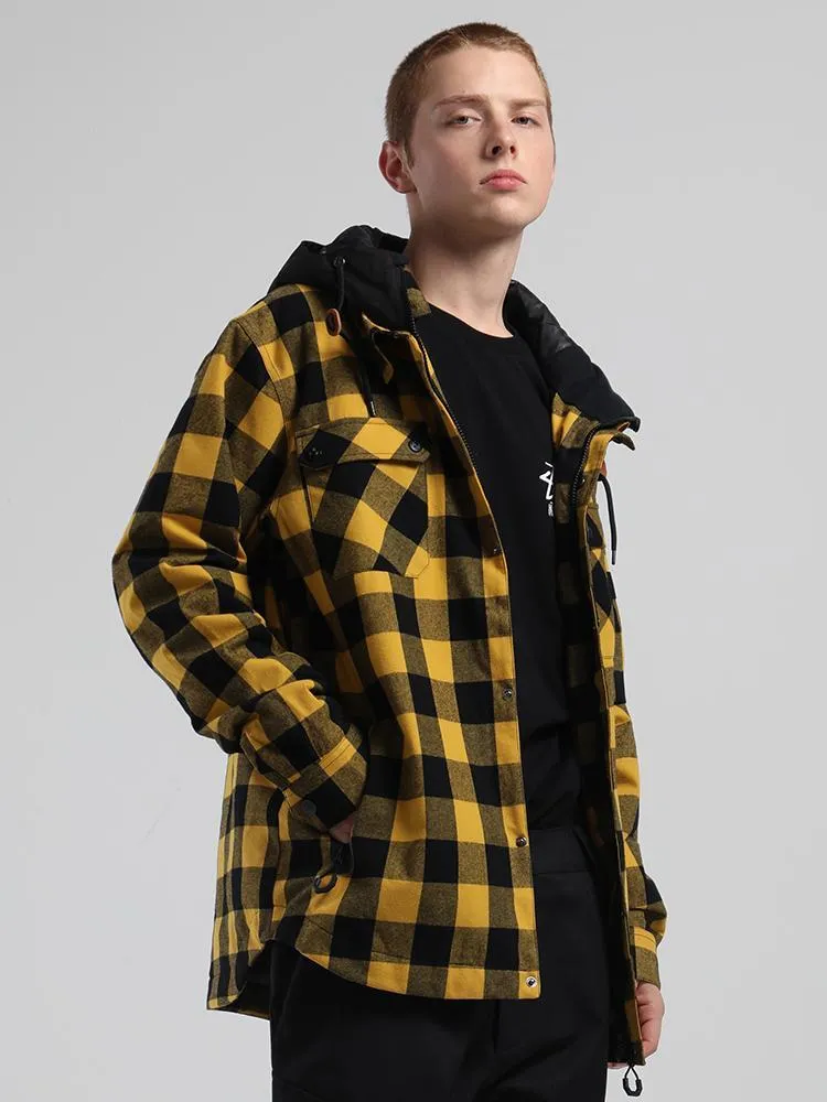 men's autumn and winter yellow and black plaid shirt ski suit waterproof thick warm veneer trend loose snow suit