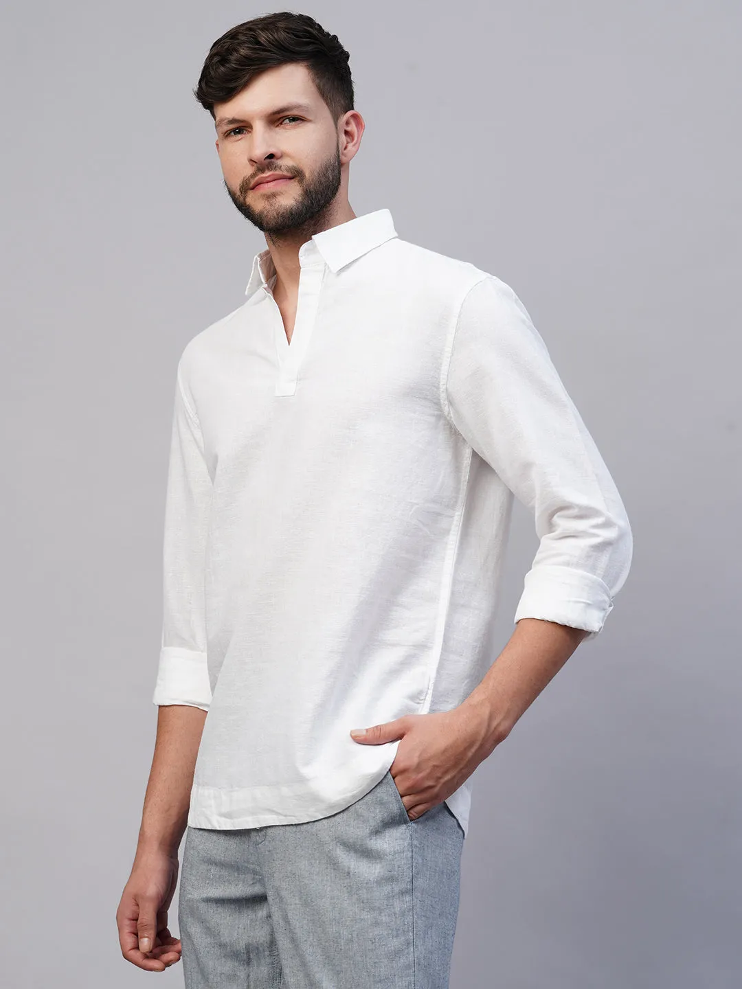 Men's White 100% Linen Kurta