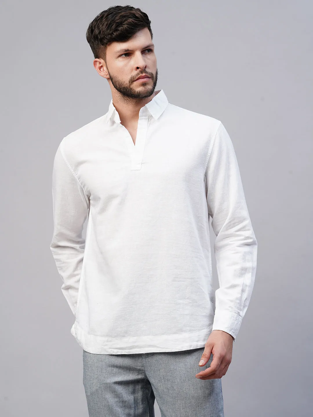 Men's White 100% Linen Kurta