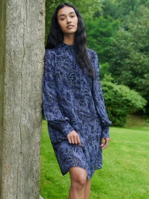 Navy Snake Print High Neck Dress