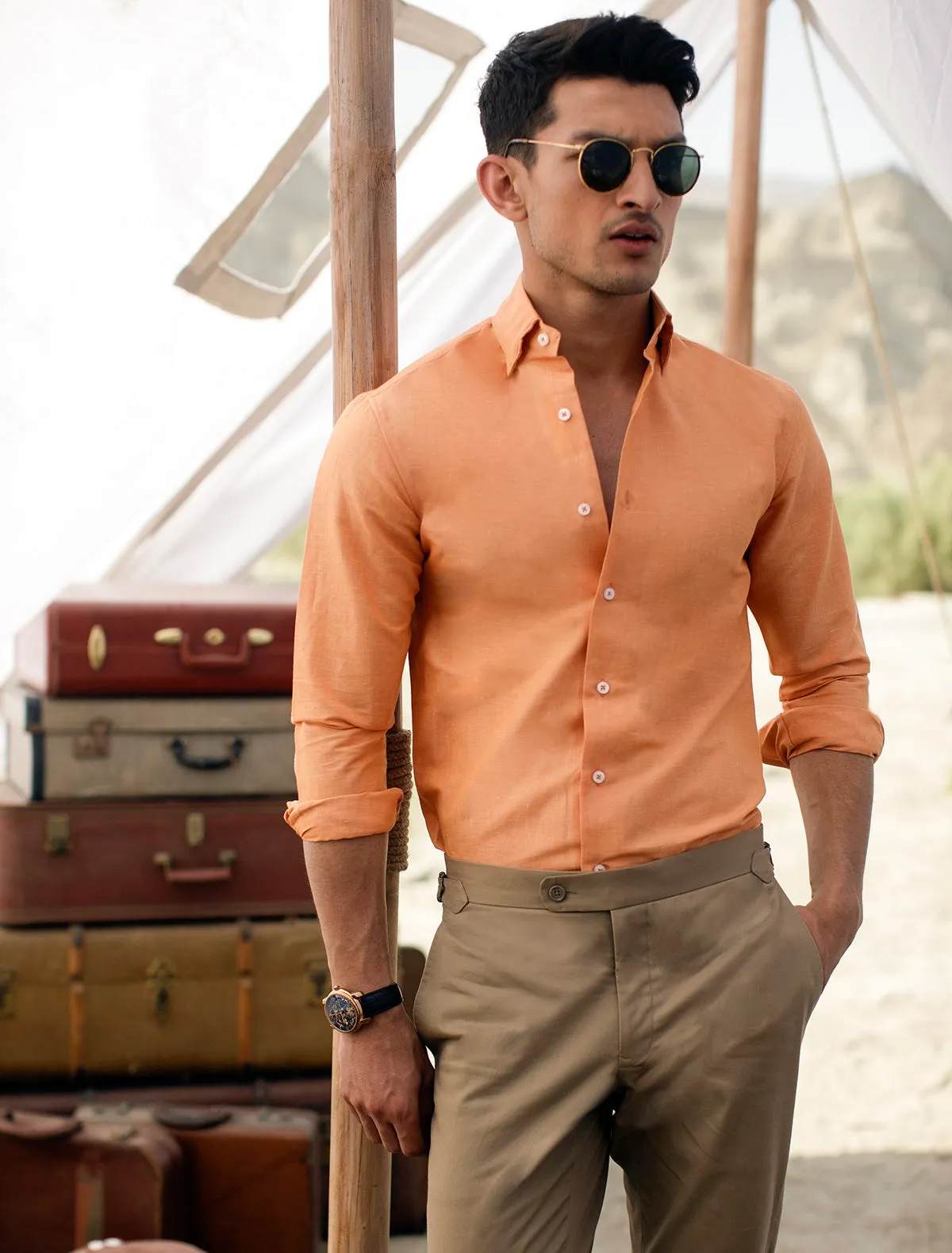 ORANGE CLASSIC COLLAR LINEN SHIRT