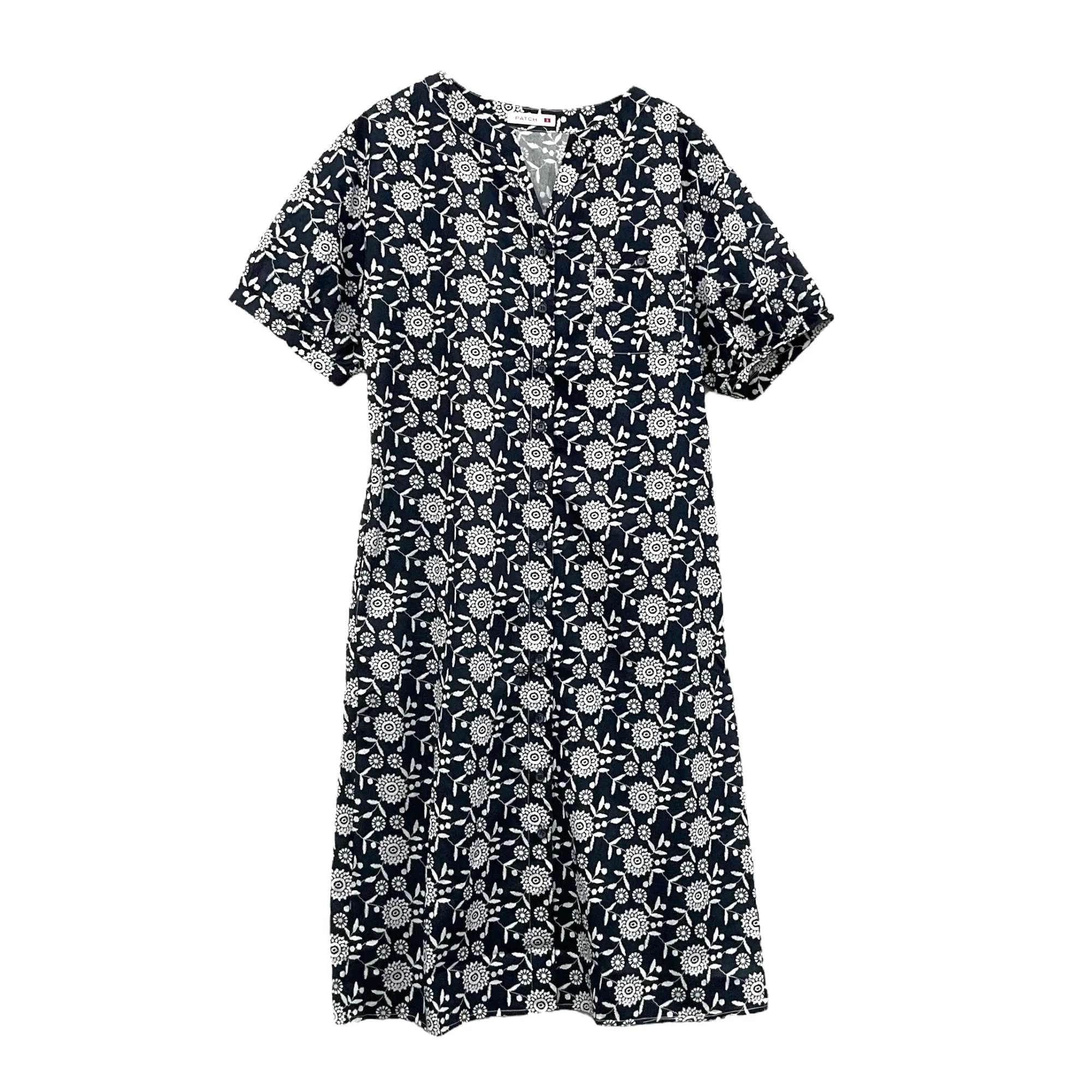 Patch Casual V Neck Short Sleeve Printed Dress