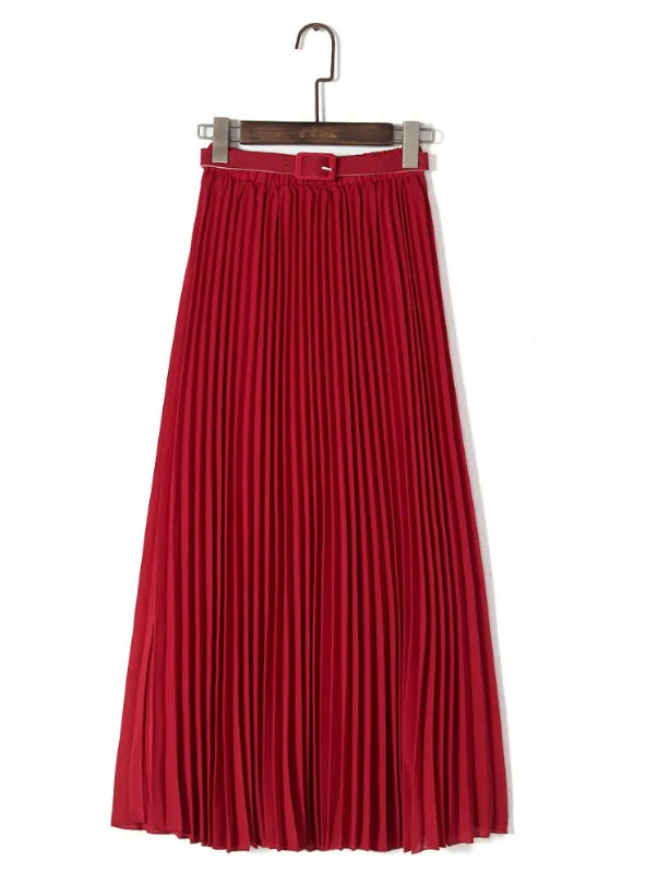 Pleated Maxi Skirts Womens Summer Solid Color