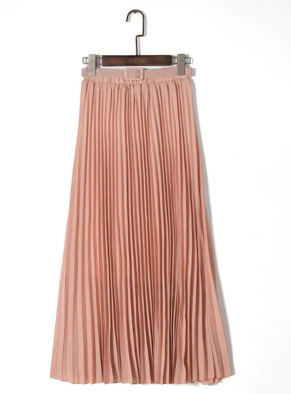 Pleated Maxi Skirts Womens Summer Solid Color