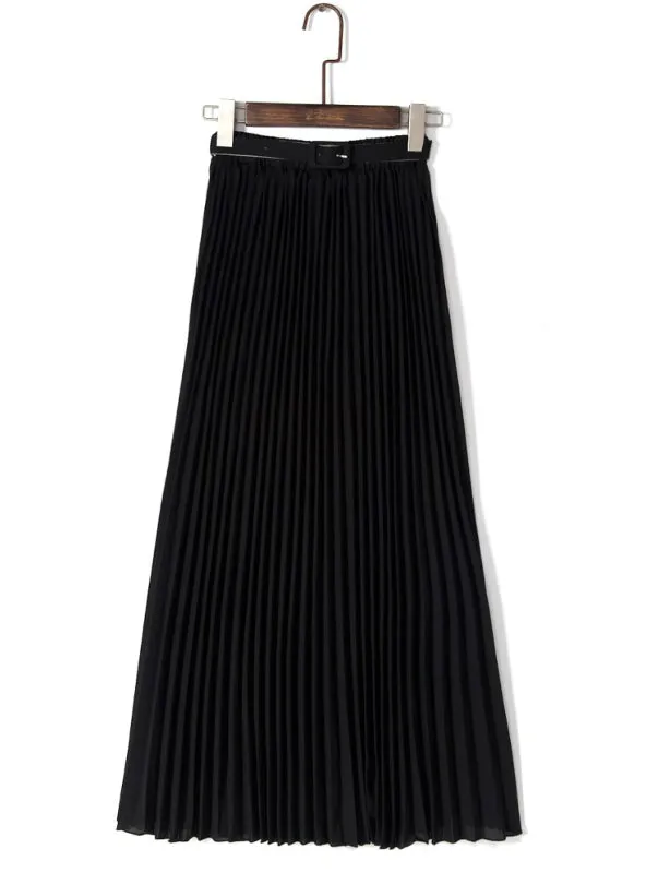 Pleated Maxi Skirts Womens Summer Solid Color