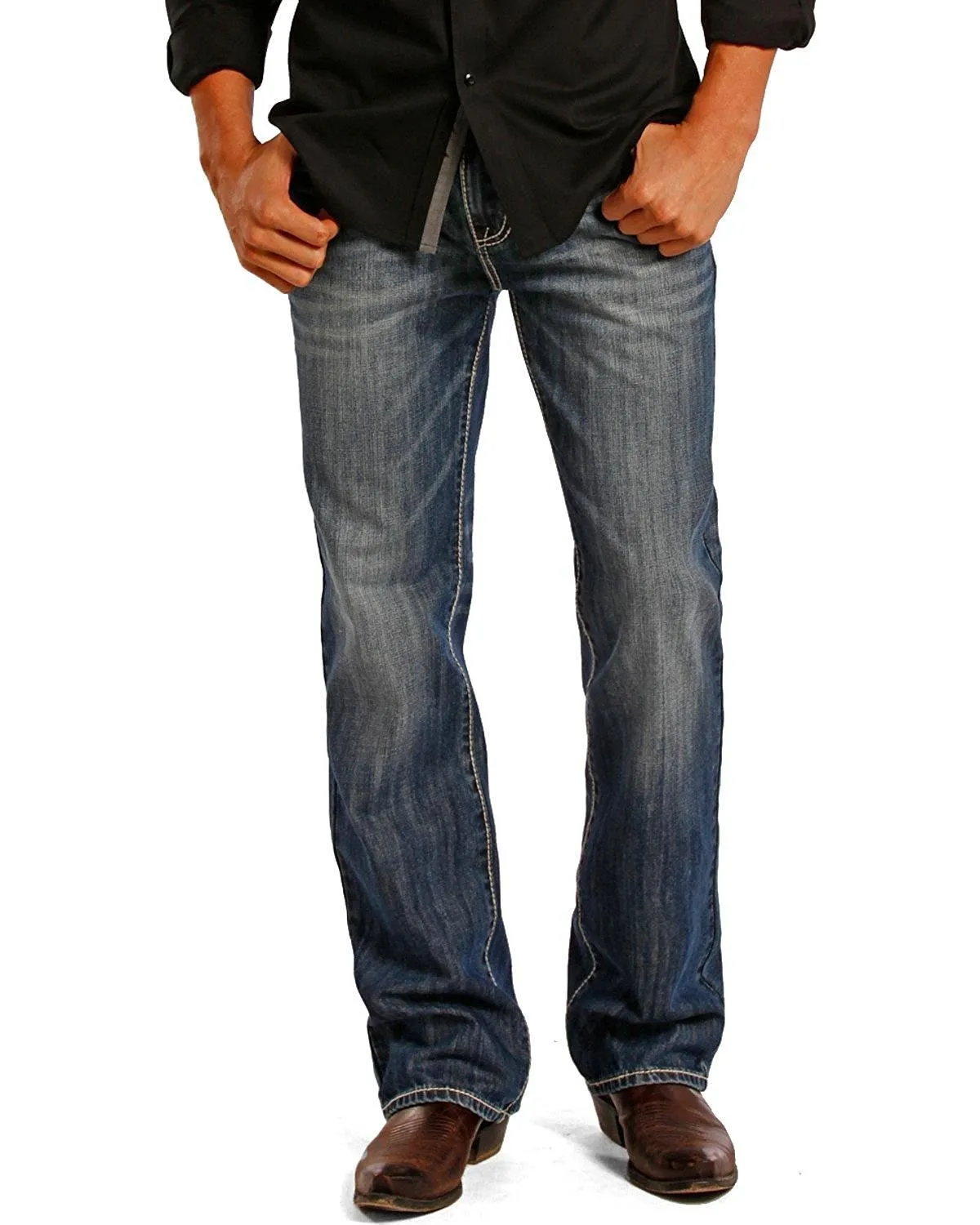 Rock & Roll Denim Men’s Relaxed Fit Double Barrel Straight Leg Vintage Wash Jean MOS8553