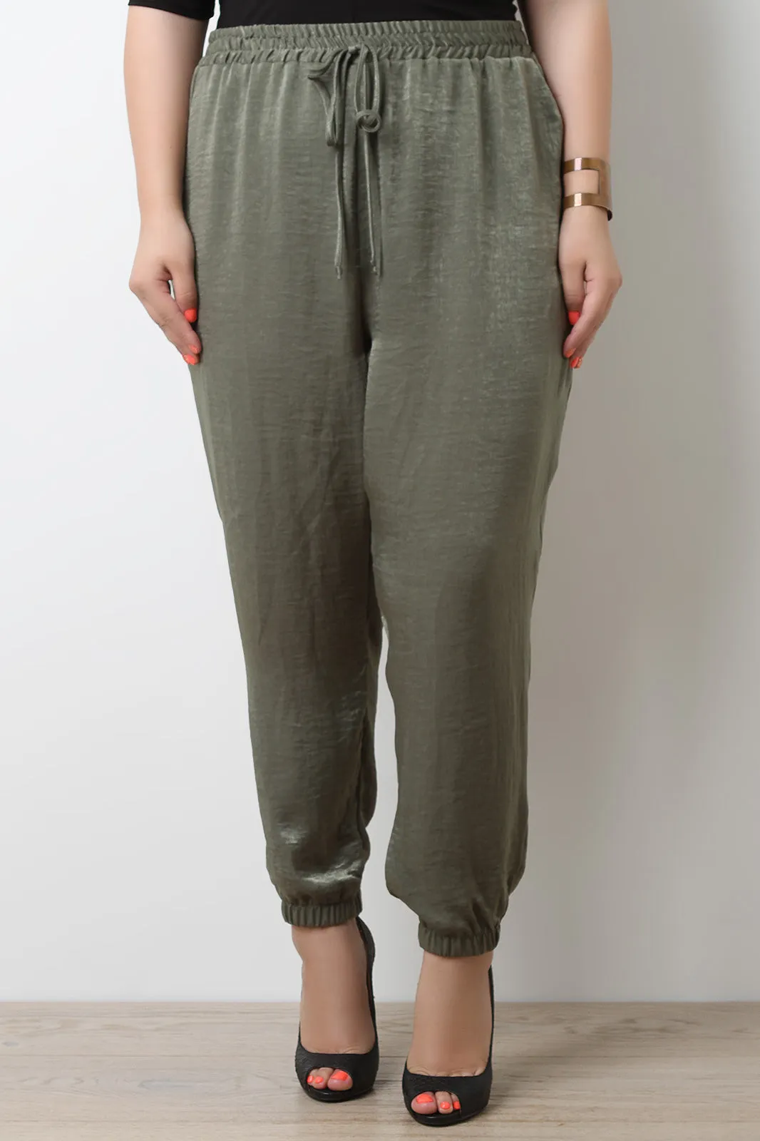 Satin High Waisted Jogger Pants