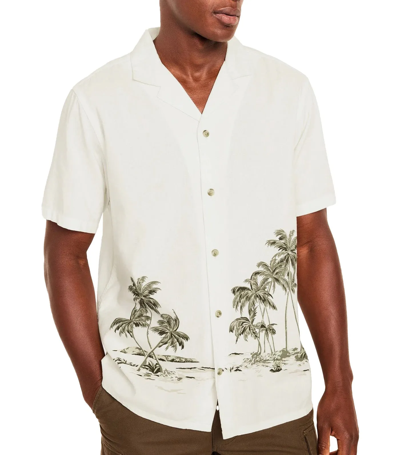 Short-Sleeve Printed Camp Shirt for Men White Palm Print