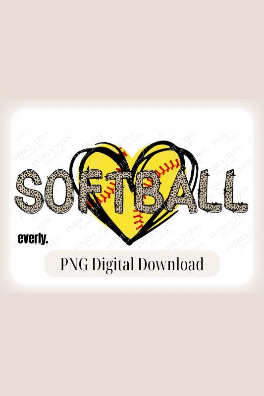 Softball Cheetah Print and Heart PNG Sublimation Design