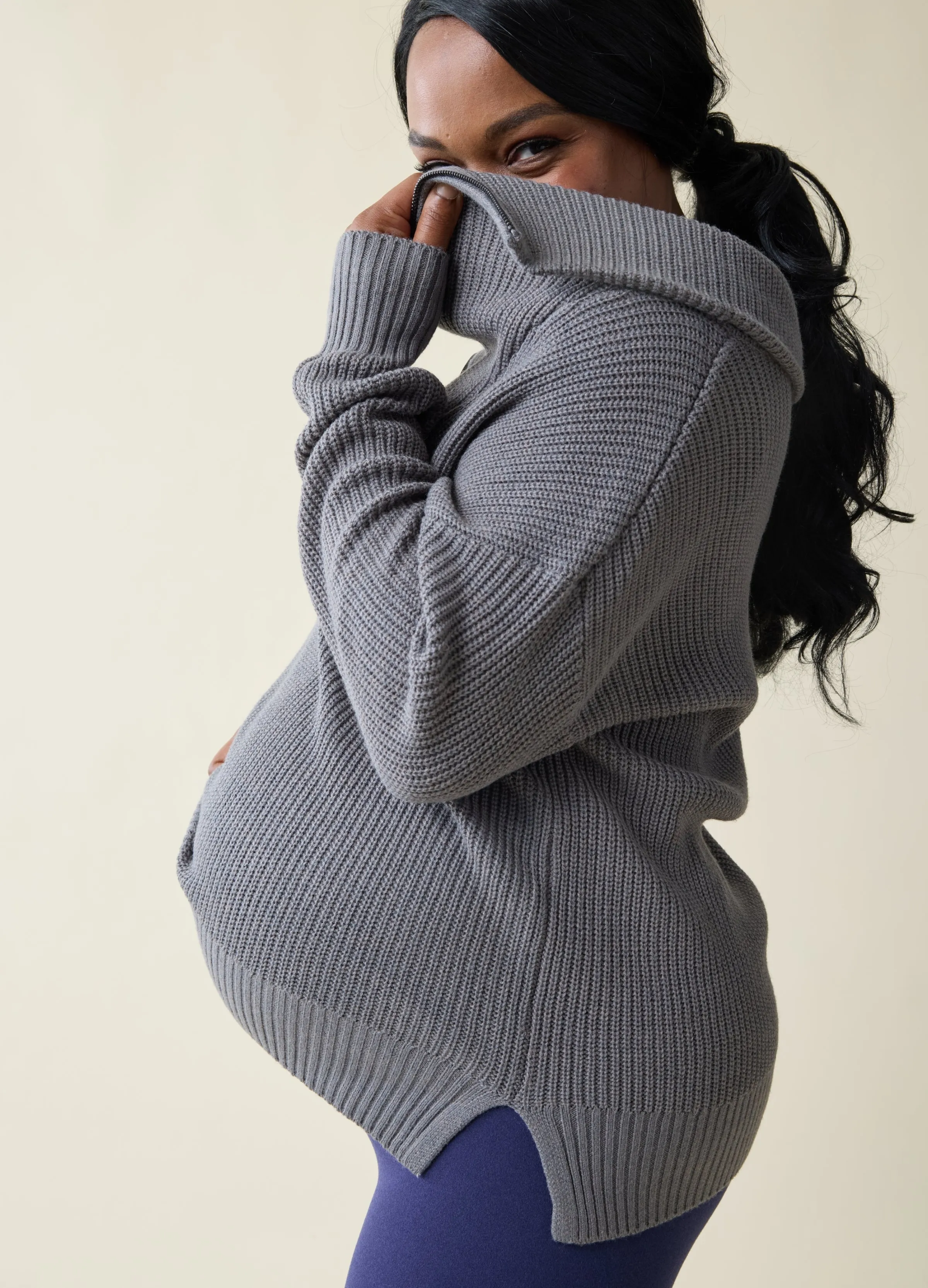 The Stay Cozy Quarter Zip Maternity Sweater