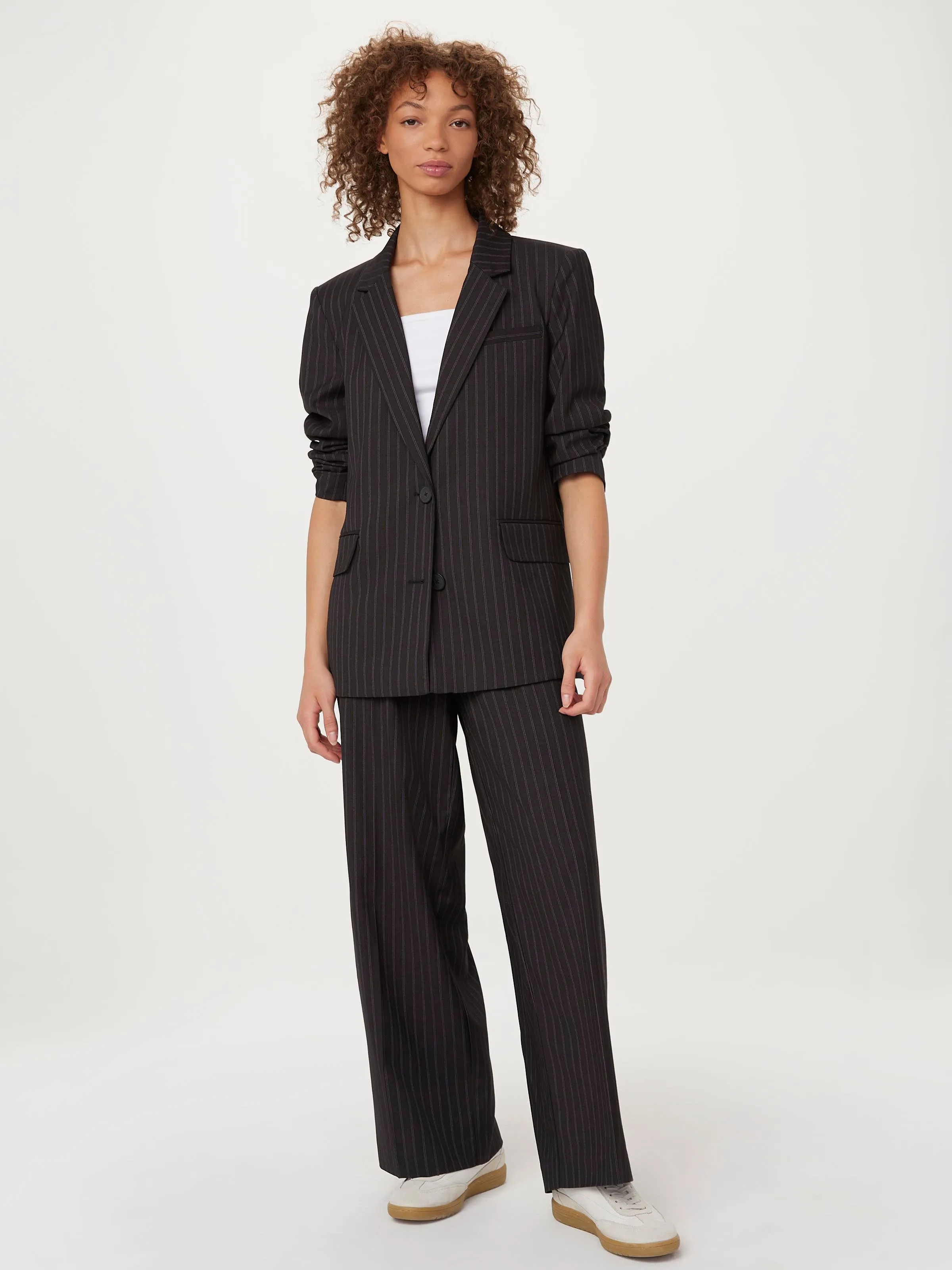 The Striped 2-Button Blazer in Charcoal Grey