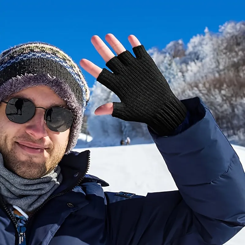 Touchscreen-Compatible Half Finger Gloves - Warm, Stretchy Knit Winter Mittens for Men and Women