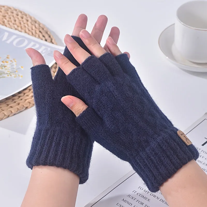 Touchscreen-Compatible Half Finger Gloves - Warm, Stretchy Knit Winter Mittens for Men and Women