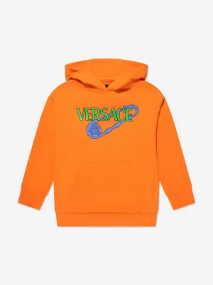 Versace Kids Safety Pin Logo Hoodie in Orange