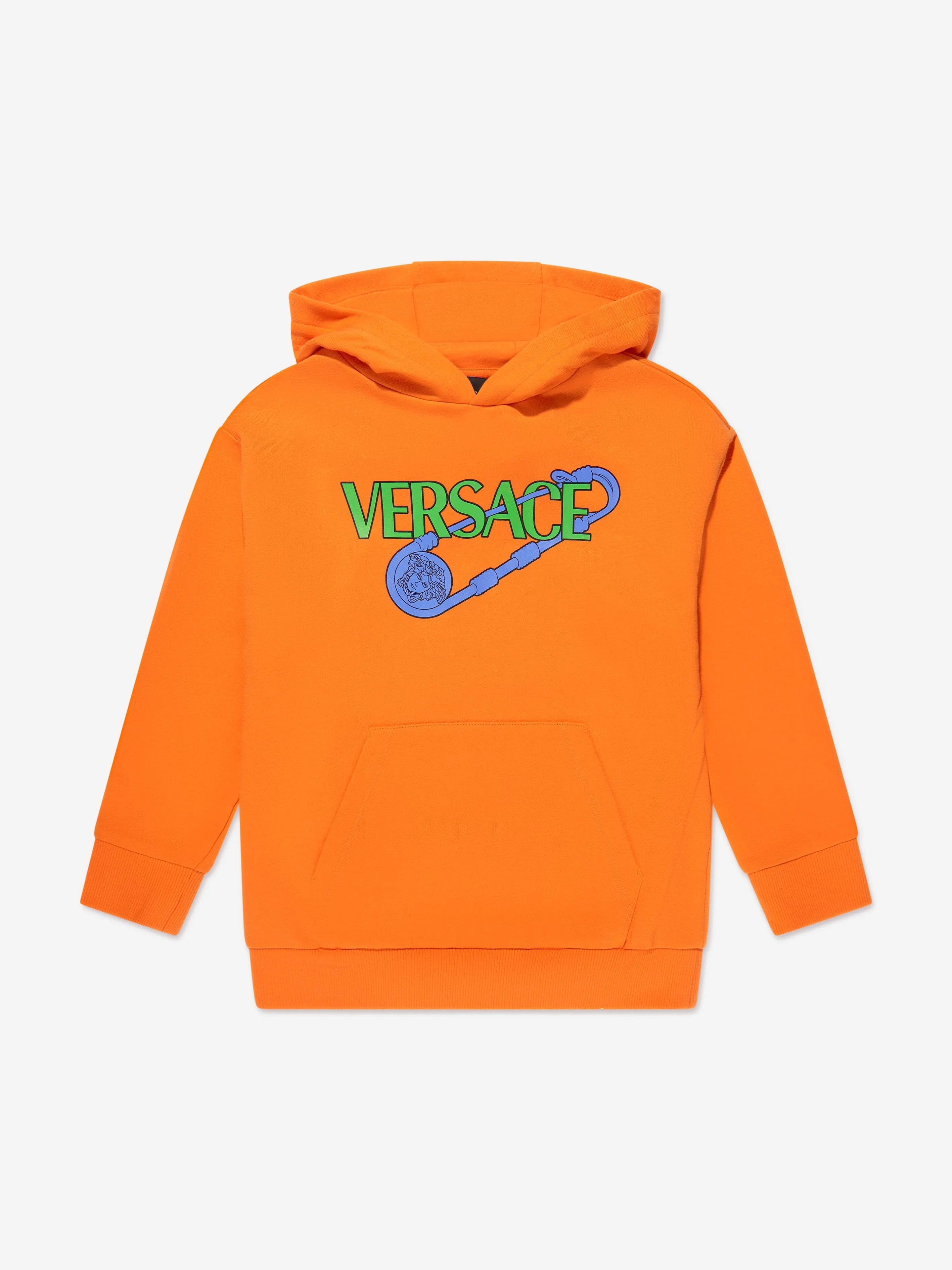 Versace Kids Safety Pin Logo Hoodie in Orange