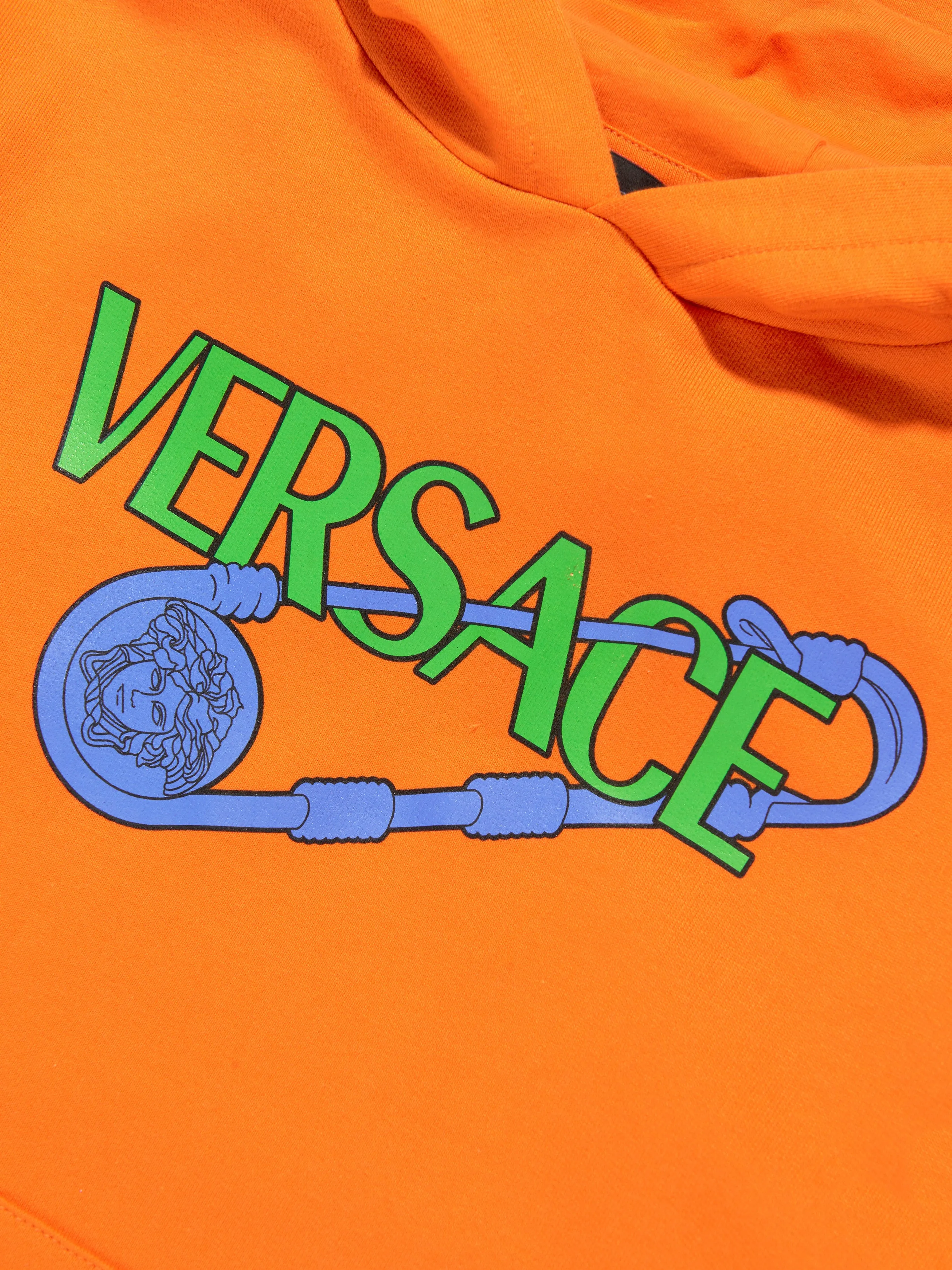 Versace Kids Safety Pin Logo Hoodie in Orange