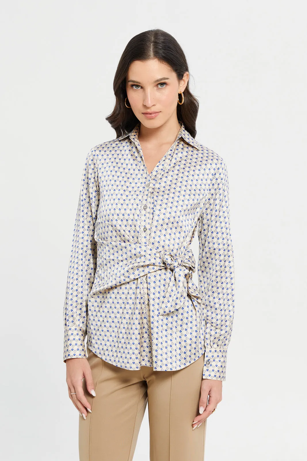 Women Assorted Tile Print Oversized Satin Shirt