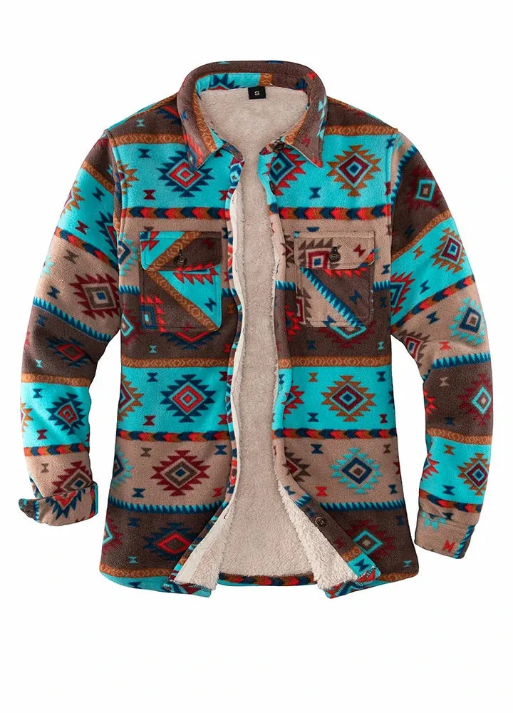 Women's Aztec Pattern Sherpa Lined Shirt Jacket