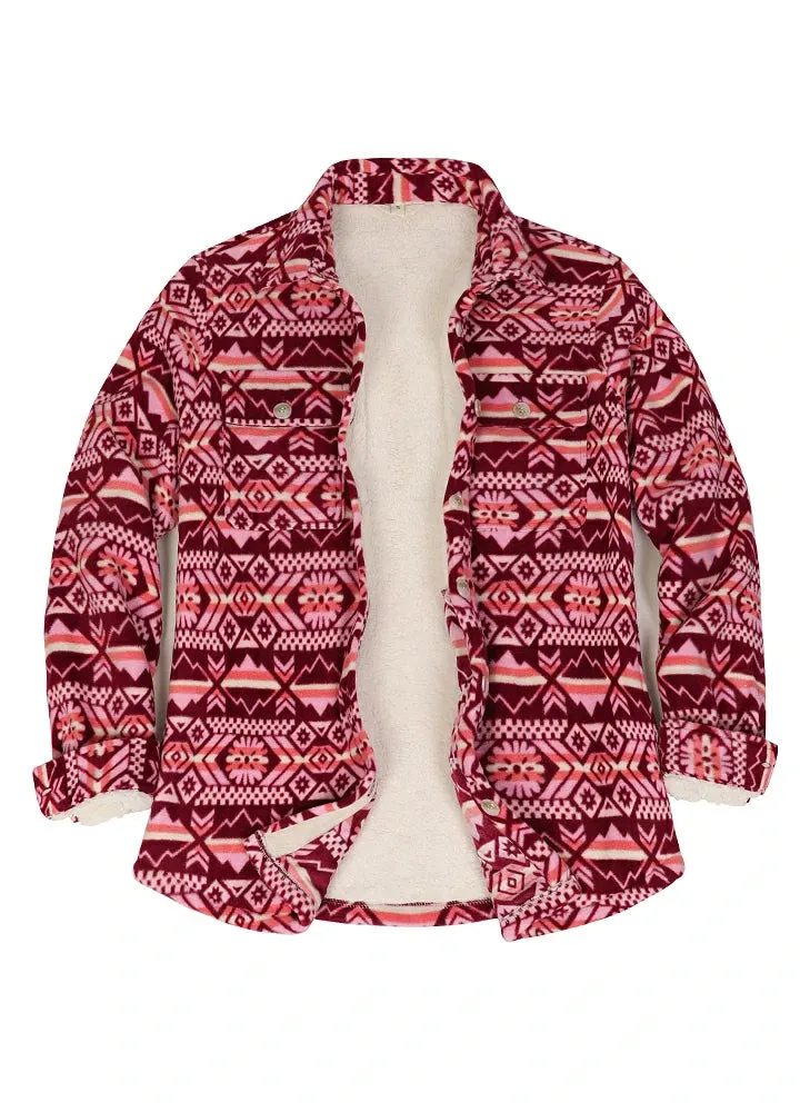 Women's Aztec Pattern Sherpa Lined Shirt Jacket